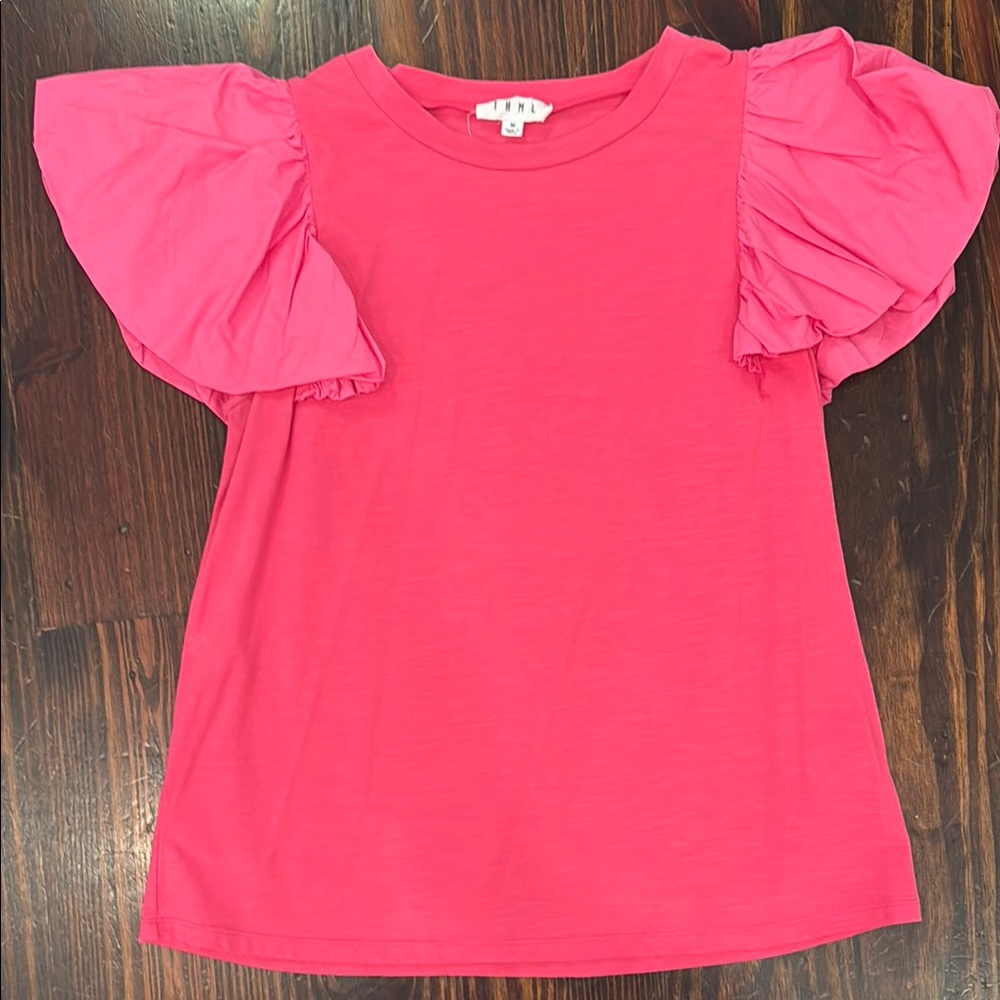 Women’s Pink Ruffle Sleeve Top